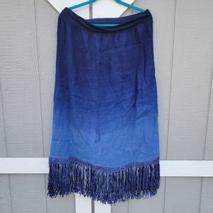 CHICO’S | Blue Ombre Fringe Francesca Linen Maxi Skirt